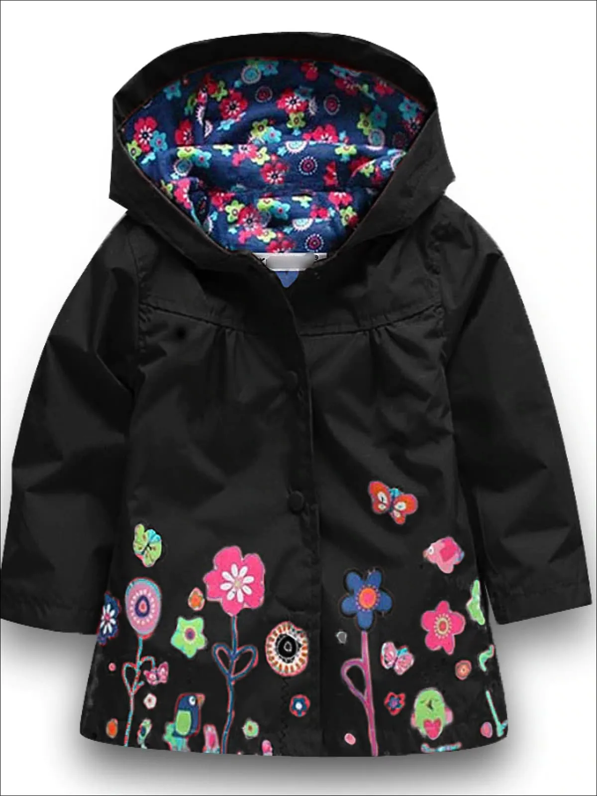 Girls Hooded Floral Print Raincoat