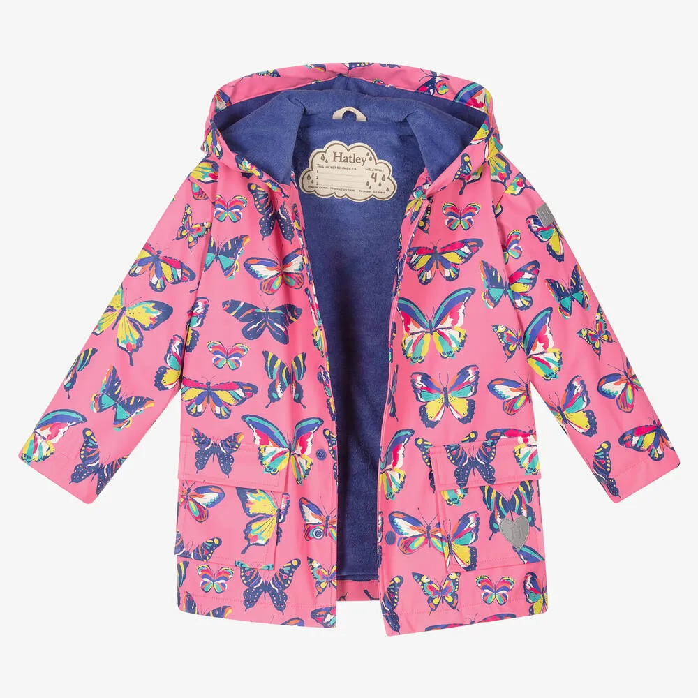 Girls Pink Butterfly Raincoat