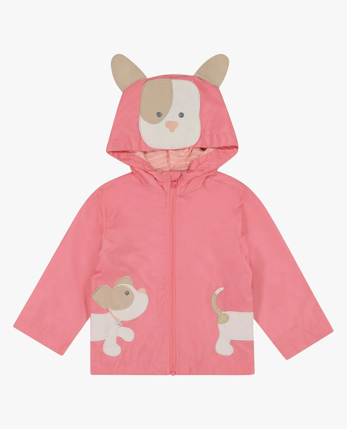 GIRLS PUPPY ZIP FRONT HOODED RAINCOAT