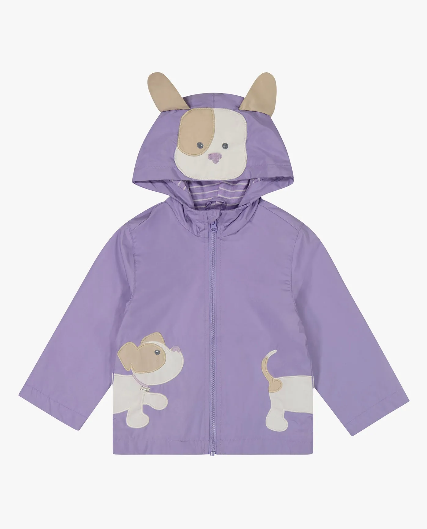 GIRLS PUPPY ZIP FRONT HOODED RAINCOAT