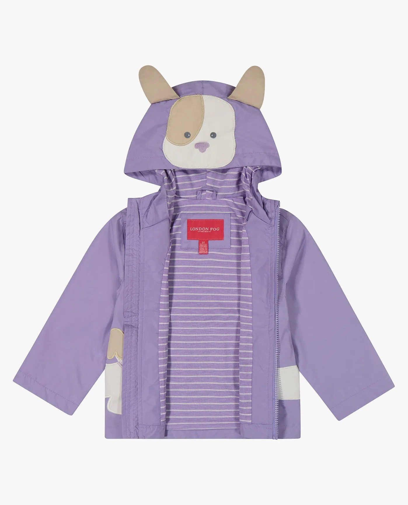 GIRLS PUPPY ZIP FRONT HOODED RAINCOAT