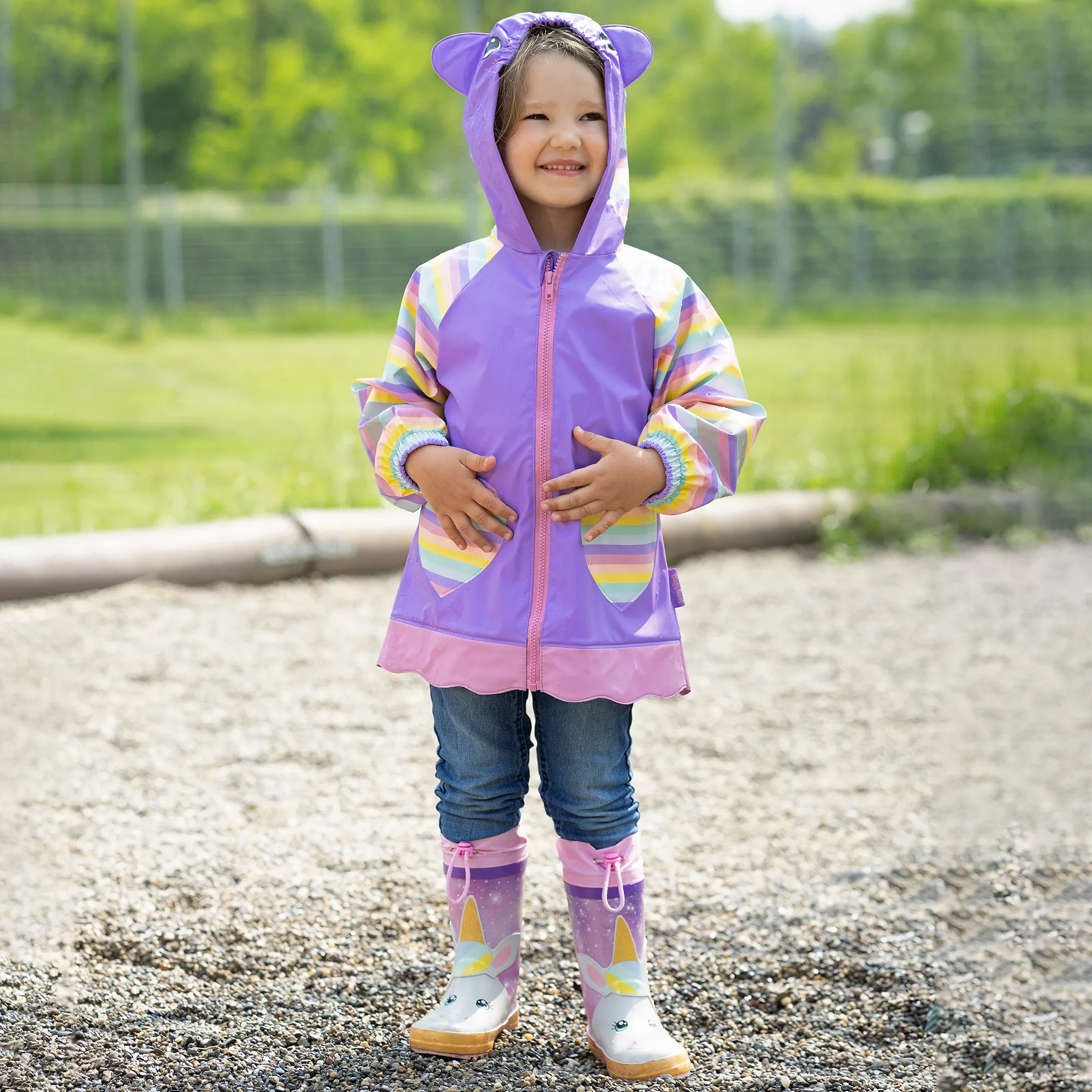 Girls Purple Unicorn Raincoat