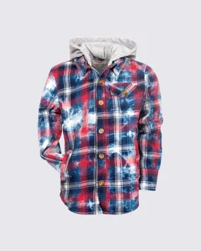 Glen Hooded Shirt - Red/Indigo Plaid