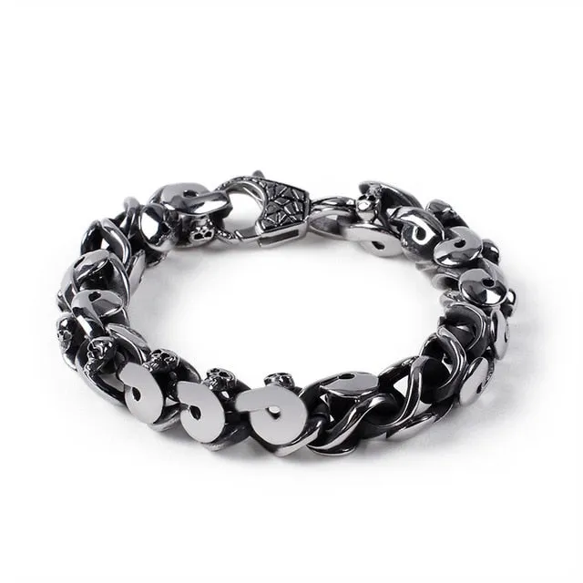 Heavy Stainless Steel Link Chain Skull Bracelet