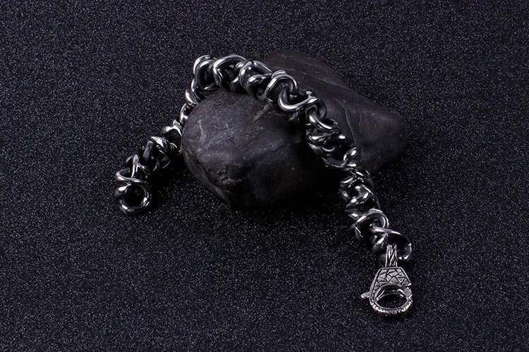 Heavy Stainless Steel Link Chain Skull Bracelet