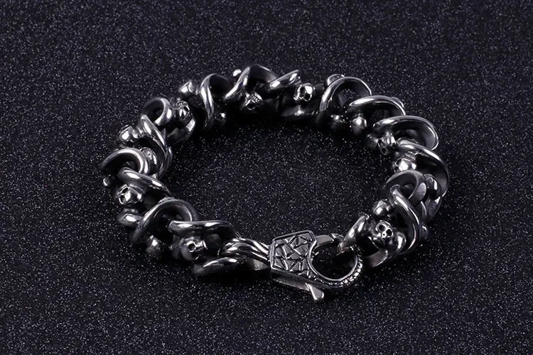 Heavy Stainless Steel Link Chain Skull Bracelet