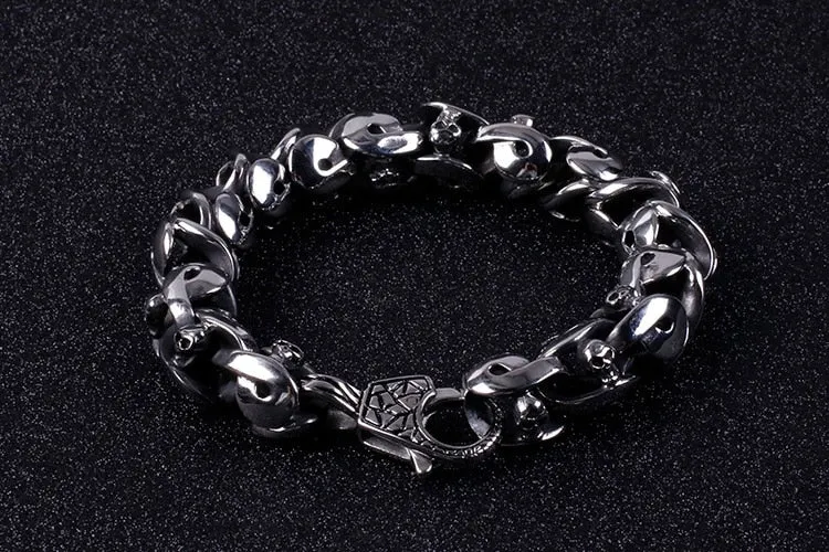 Heavy Stainless Steel Link Chain Skull Bracelet