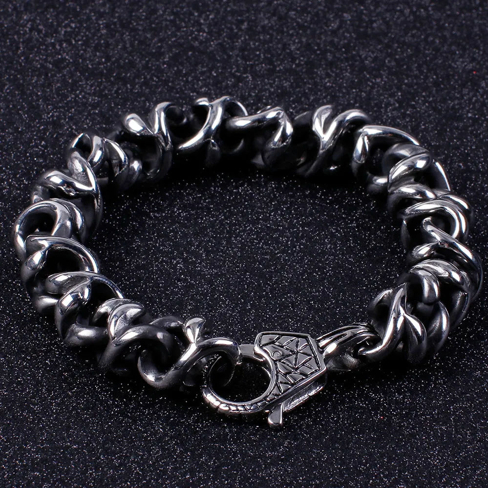 Heavy Stainless Steel Link Chain Skull Bracelet