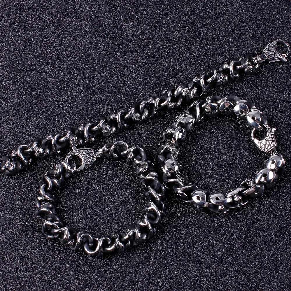 Heavy Stainless Steel Link Chain Skull Bracelet