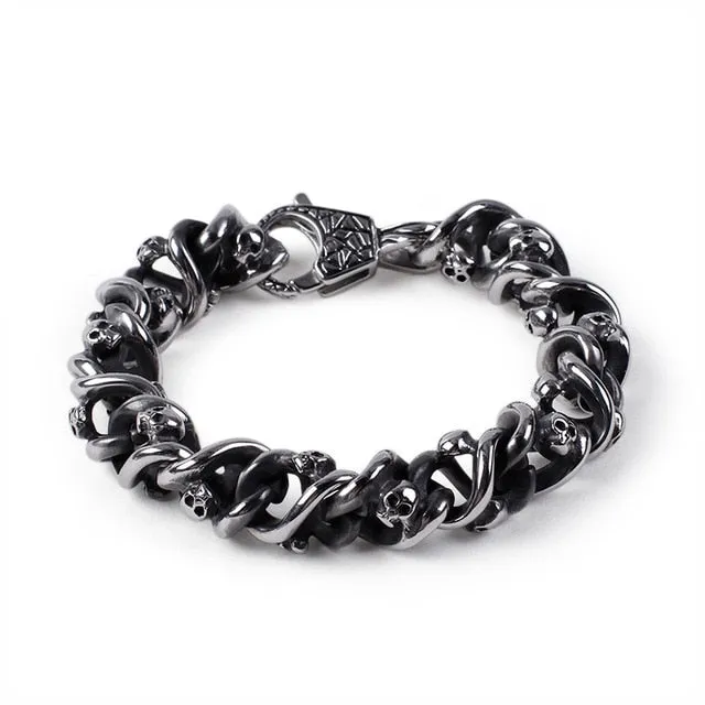 Heavy Stainless Steel Link Chain Skull Bracelet