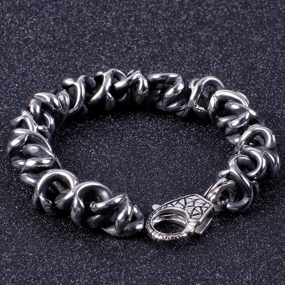 Heavy Stainless Steel Link Chain Skull Bracelet