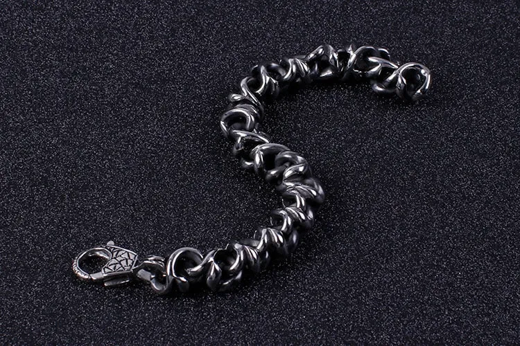 Heavy Stainless Steel Link Chain Skull Bracelet