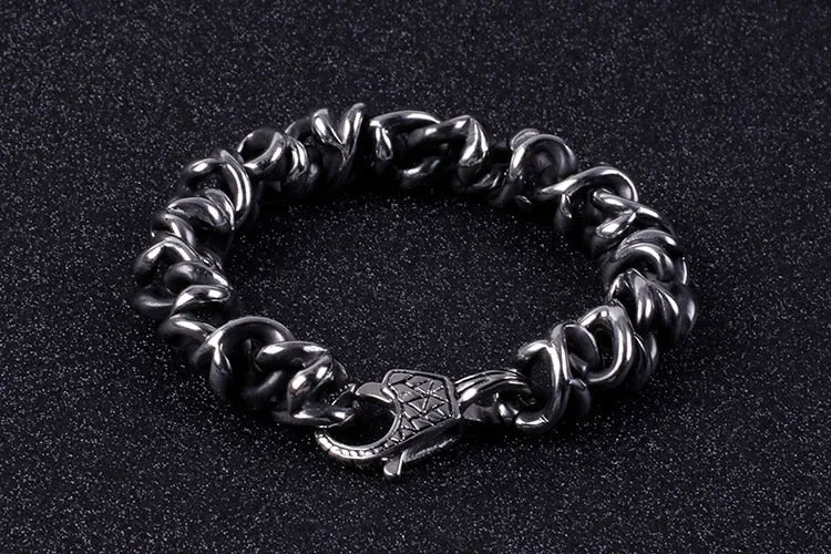 Heavy Stainless Steel Link Chain Skull Bracelet