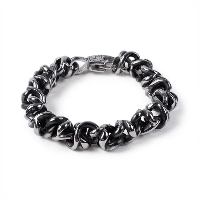 Heavy Stainless Steel Link Chain Skull Bracelet