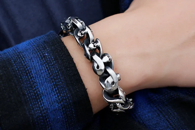 Heavy Stainless Steel Link Chain Skull Bracelet