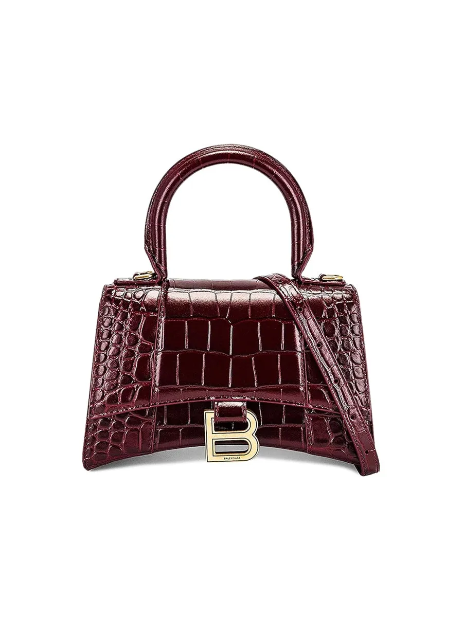 Hourglass XS Handbag Crocodile Embossed in Dark Red