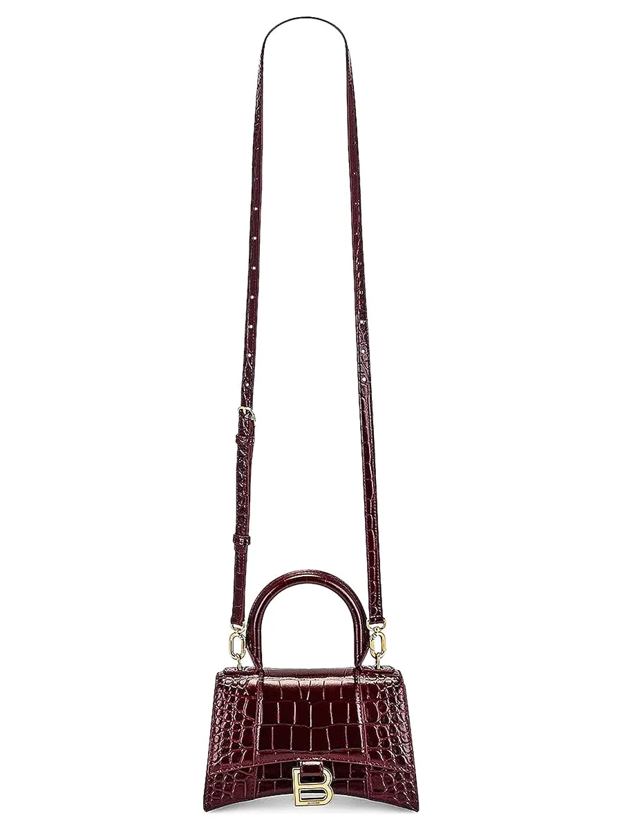 Hourglass XS Handbag Crocodile Embossed in Dark Red