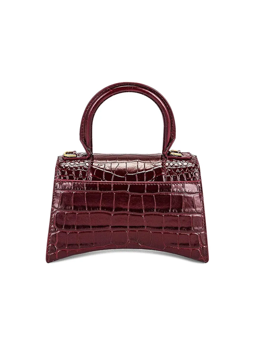 Hourglass XS Handbag Crocodile Embossed in Dark Red