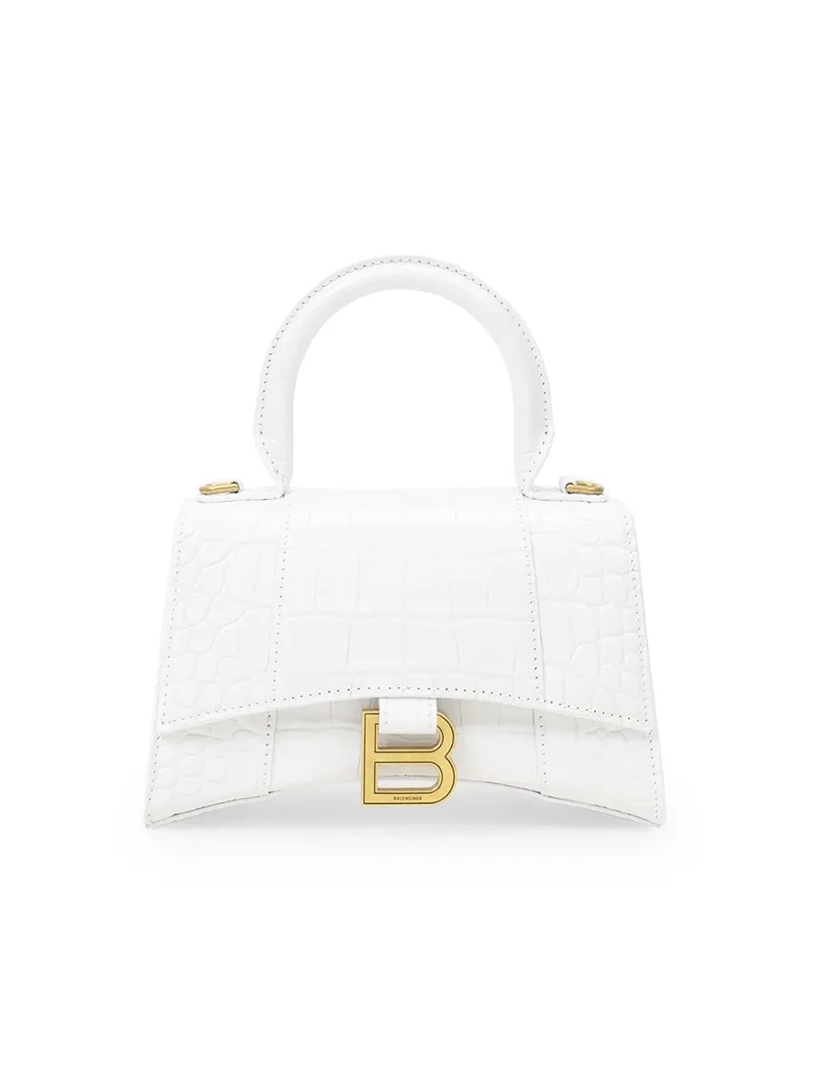 Hourglass XS Handbag Crocodile Embossed In White