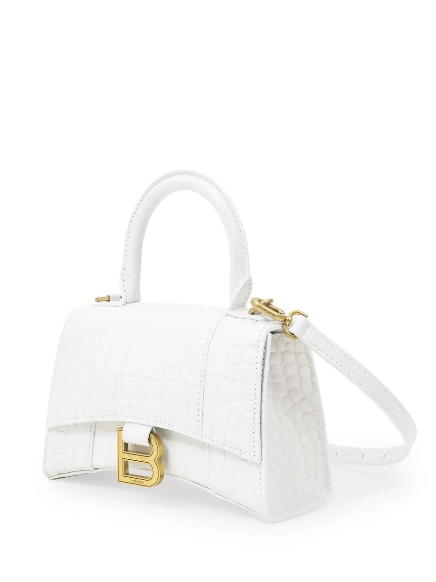 Hourglass XS Handbag Crocodile Embossed In White