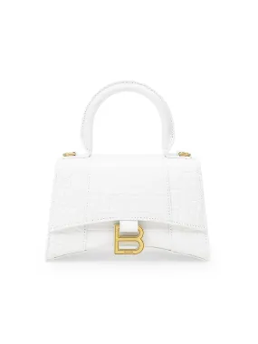 Hourglass XS Handbag Crocodile Embossed In White