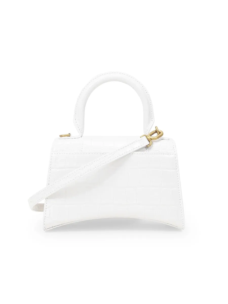 Hourglass XS Handbag Crocodile Embossed In White