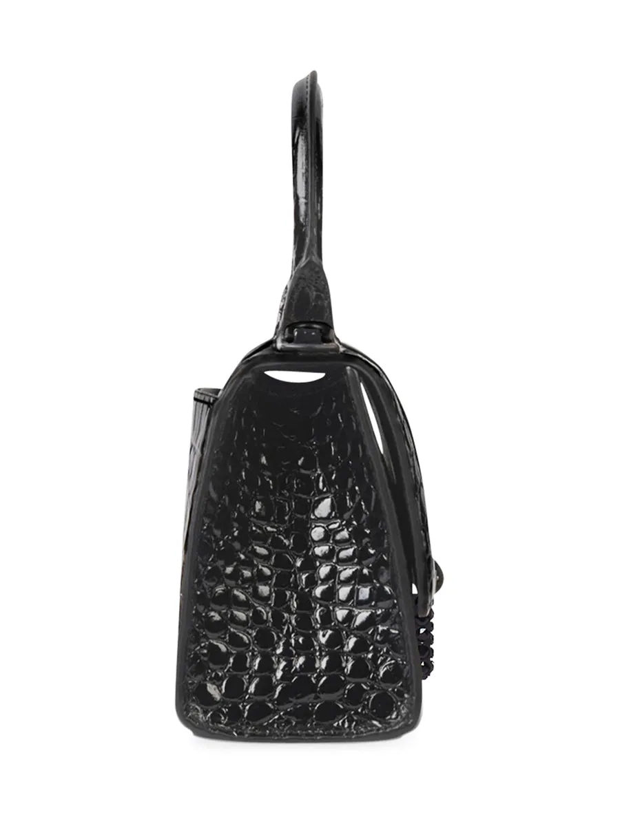 Hourglass XS Handbag Crocodile Embossed With Rhinestones Black