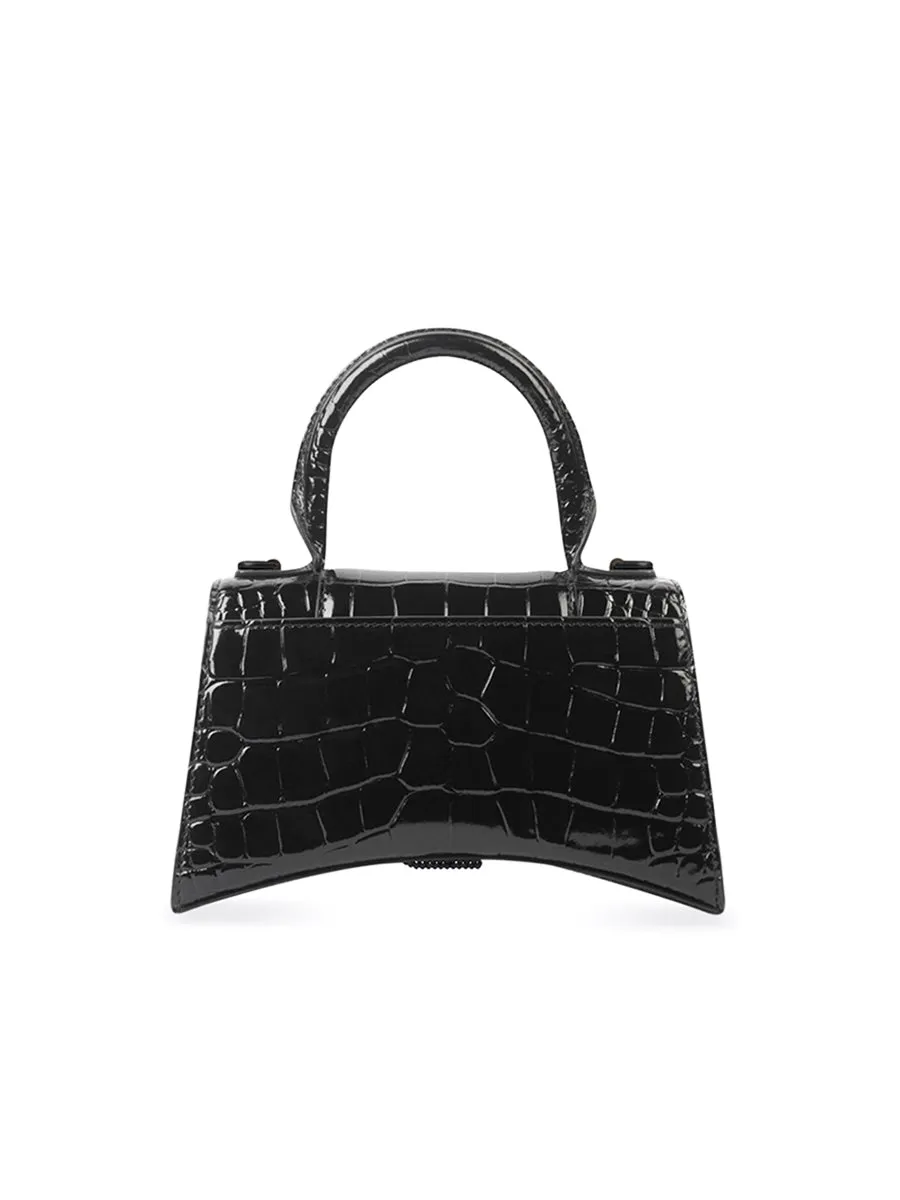 Hourglass XS Handbag Crocodile Embossed With Rhinestones Black