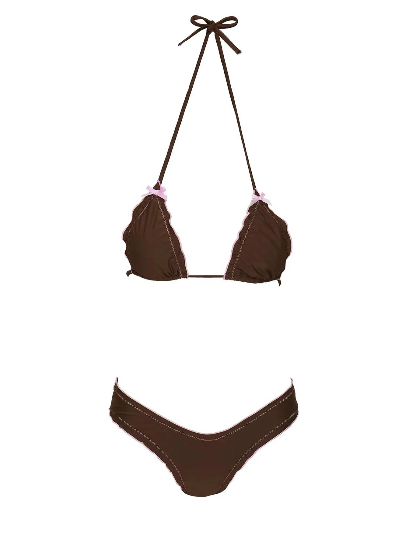 Kathrine Triangle Frill Bikini Top Brown