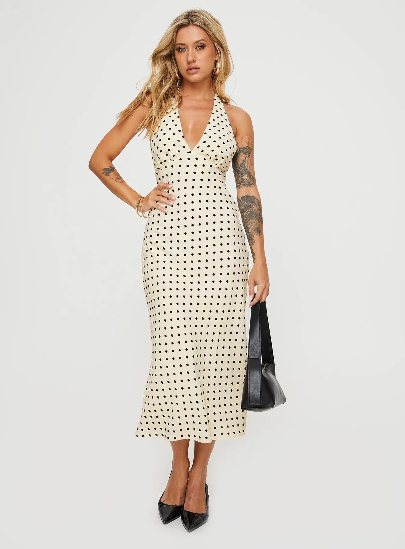 Kimbelle Halter Maxi Dress Cream / Polka Dot