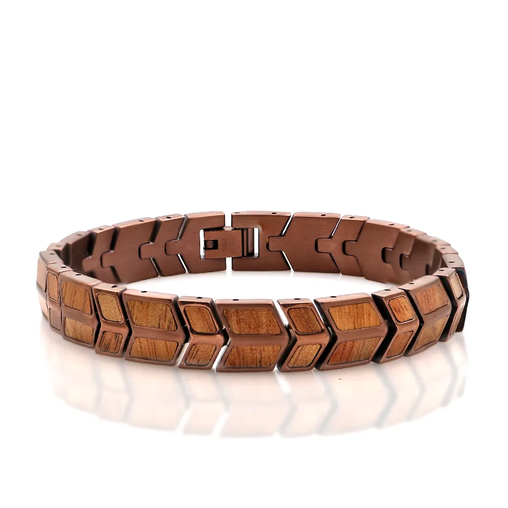 Koa and Stainless Steel Arrow Bracelet Mens - Copper