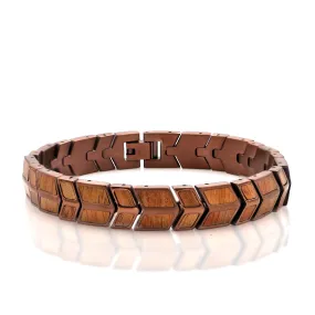 Koa and Stainless Steel Arrow Bracelet Mens - Copper