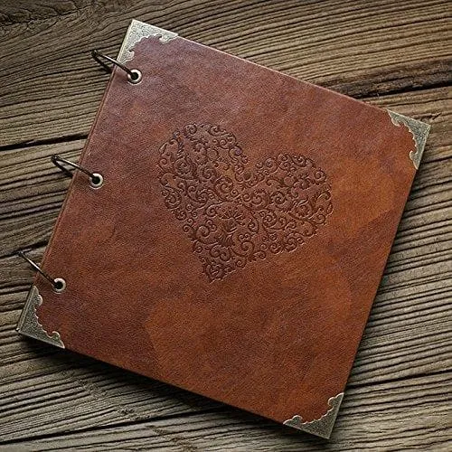 Leather Photo Album for Couples with Heart-Shaped Cover