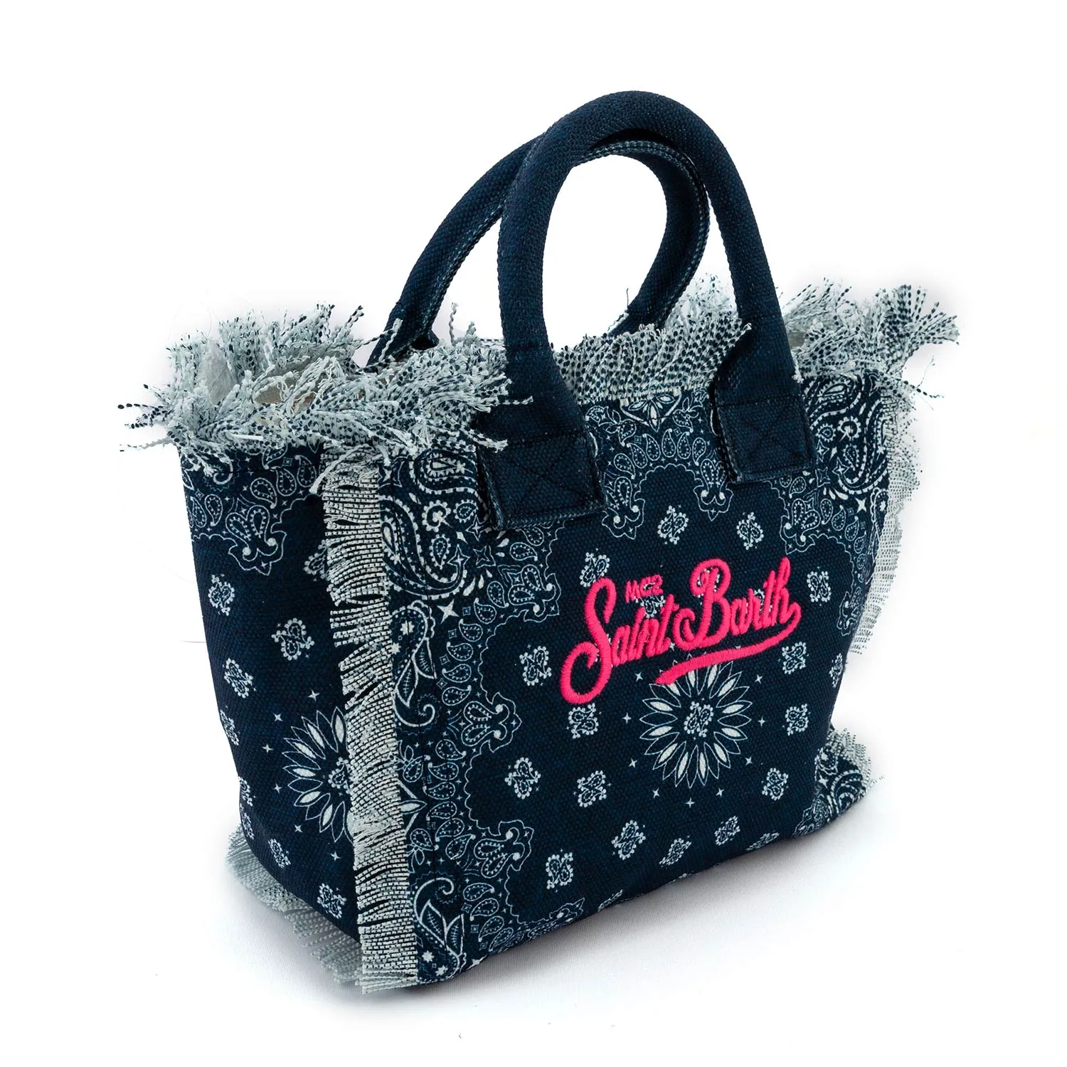 Mc2 Saint Barth Bandana Blue Mini Colette Handbag With Fuchsia Logos