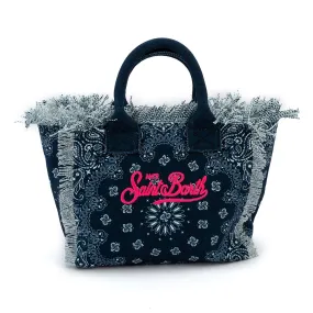 Mc2 Saint Barth Bandana Blue Mini Colette Handbag With Fuchsia Logos