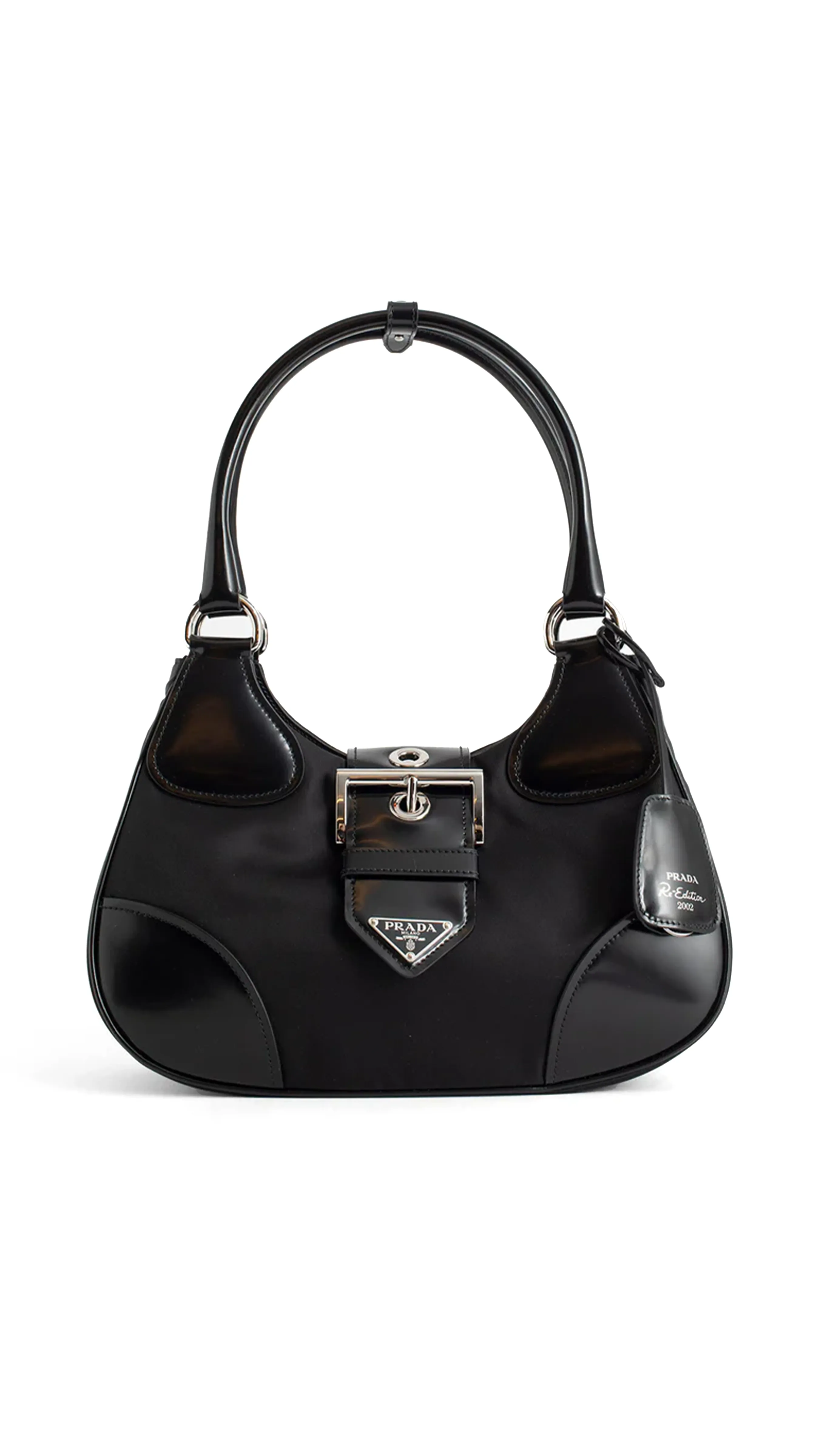 Medium Moon Bag in Re-Nylon and Nappa Leather - Black