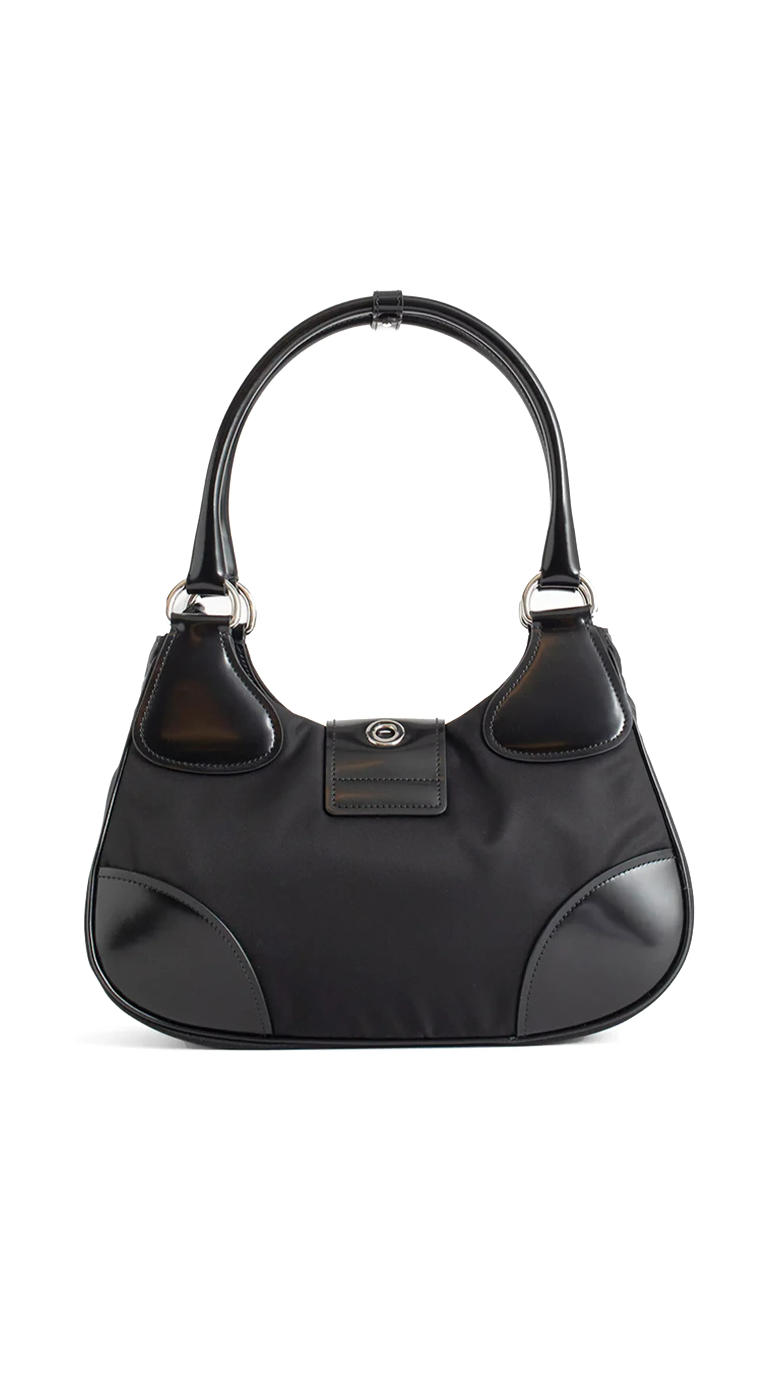 Medium Moon Bag in Re-Nylon and Nappa Leather - Black