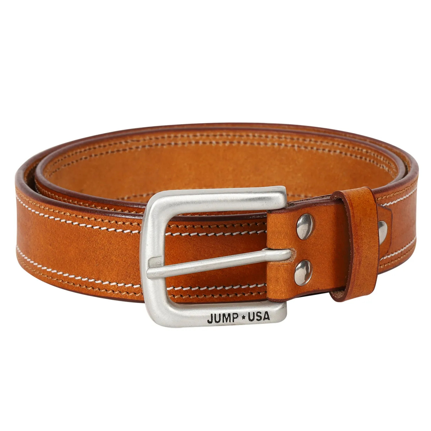 Men Leather Tan Belts With Metal Buckle