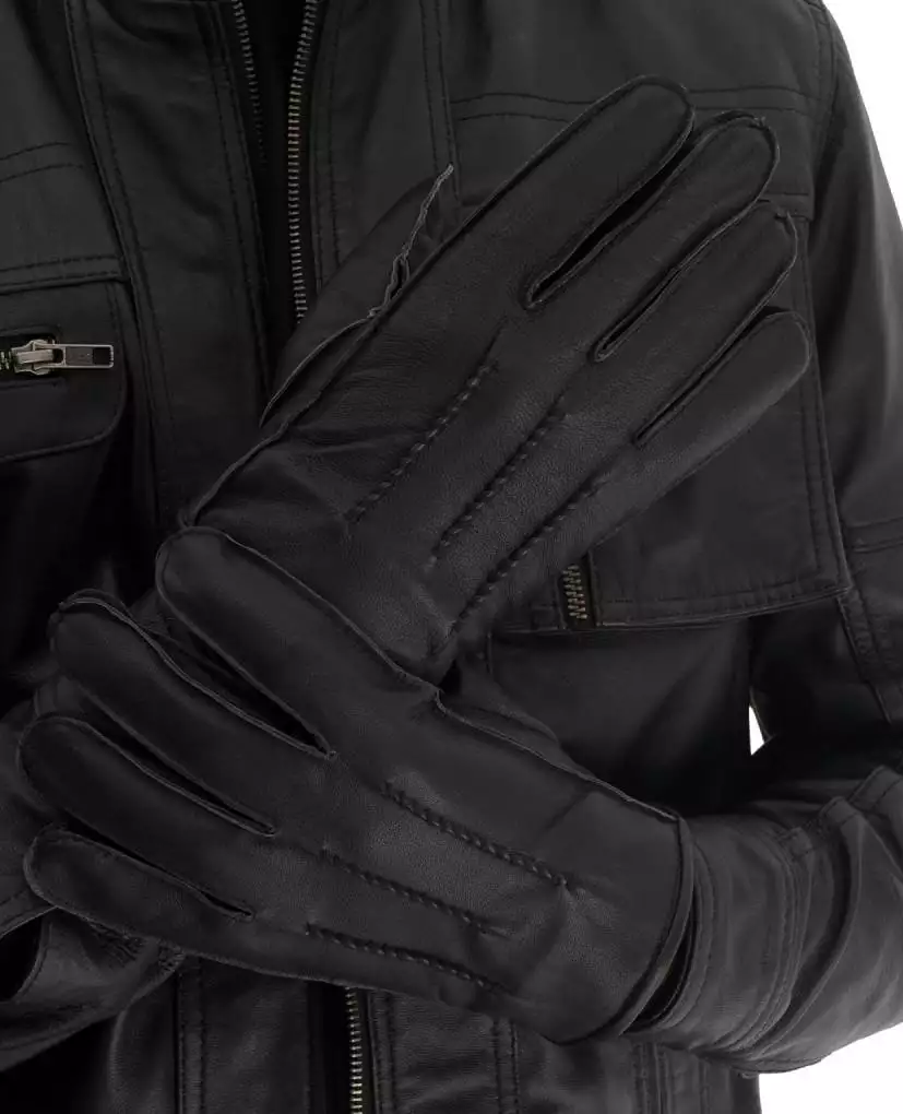 Men's Black Lined Leather Gloves