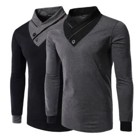 Men's England Style V-Neck Collar Button Slim Long Sleeve Shirt Tops