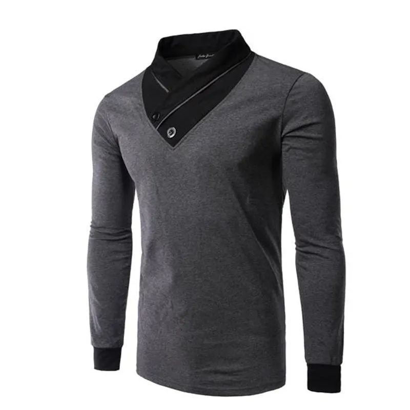 Men's England Style V-Neck Collar Button Slim Long Sleeve Shirt Tops