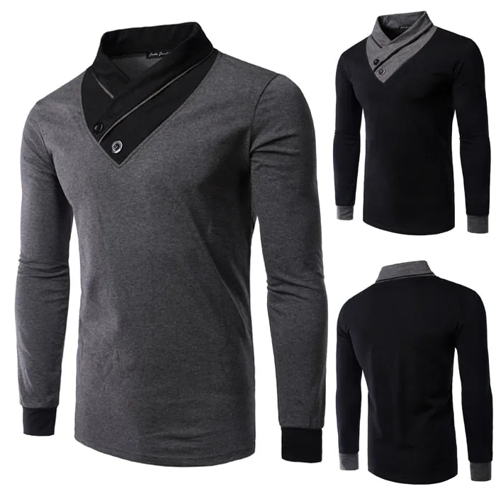 Men's England Style V-Neck Collar Button Slim Long Sleeve Shirt Tops