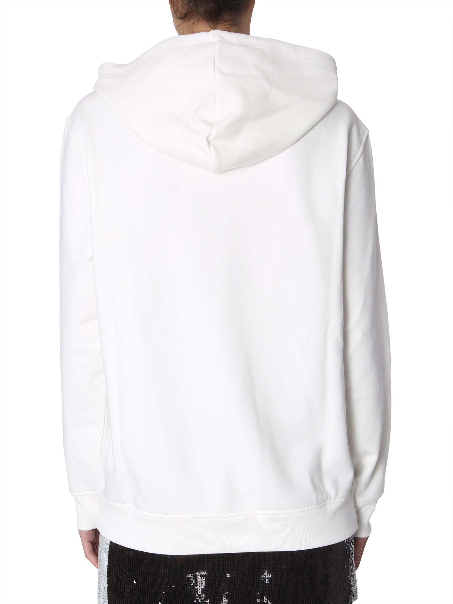 MOSCHINO    COTTON HOODED SWEATSHIRT WITH SLOGAN PIXEL PRINT