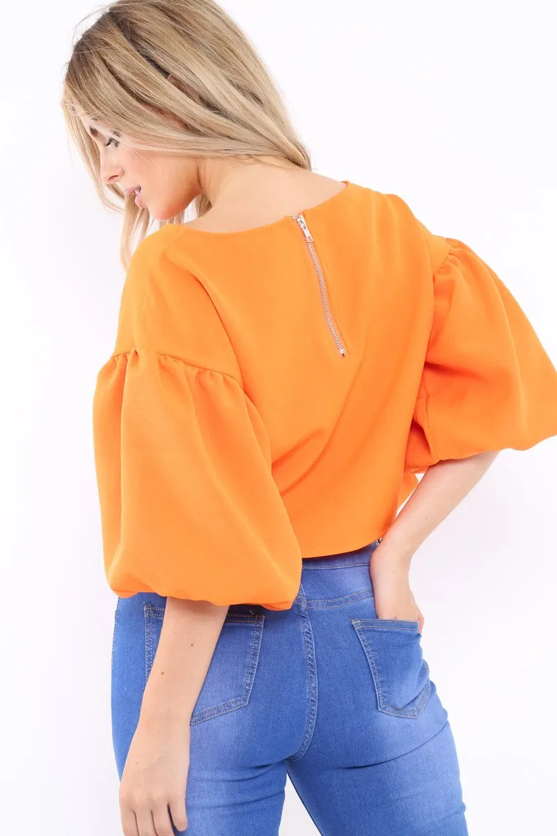 Orange Puffball Sleeve Top - Indiana