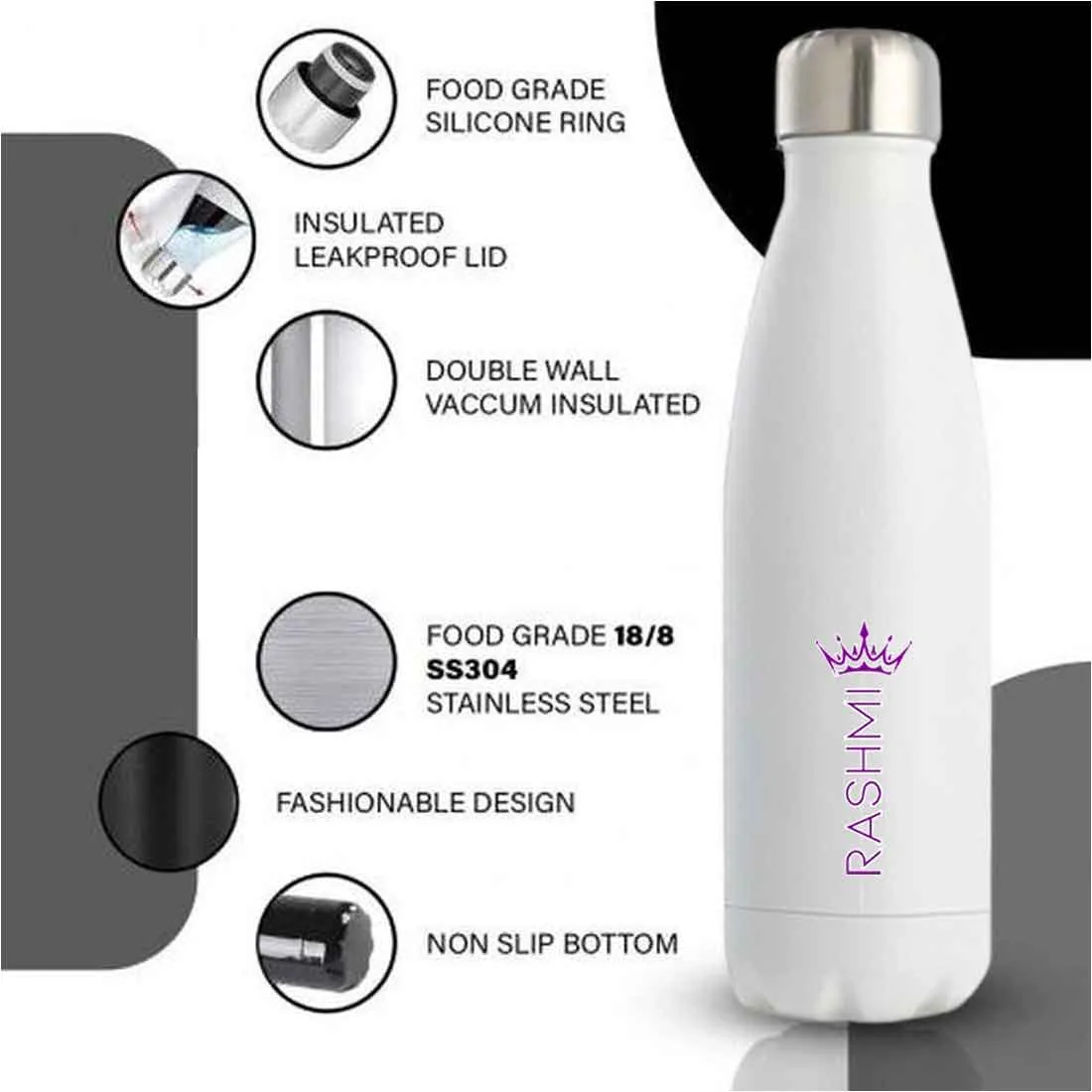 Personalized Water Bottle With Name - Insulated Stainless Steel Bottles 500ml