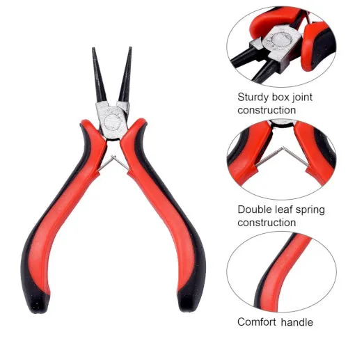 Pliers, Carbon Steel Jewelry Pliers, Round Nose, Black And Red, 13cm