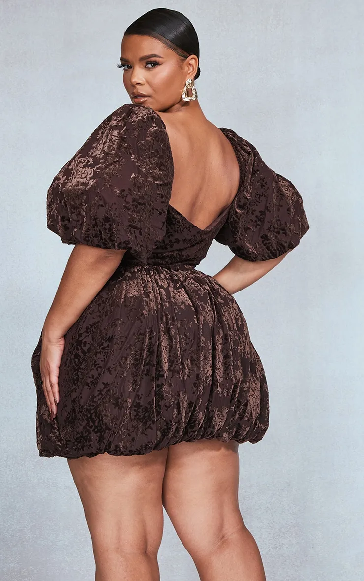 Plus Chocolate Devore V Bar Puffball Dress