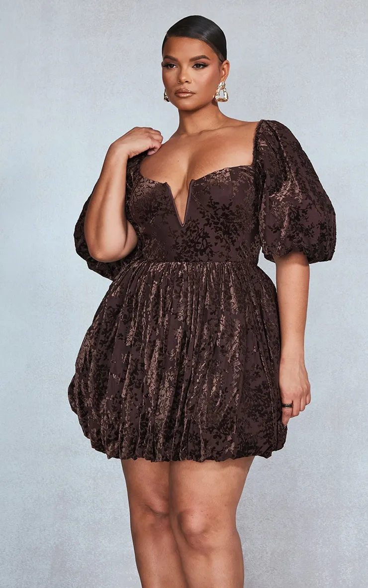 Plus Chocolate Devore V Bar Puffball Dress