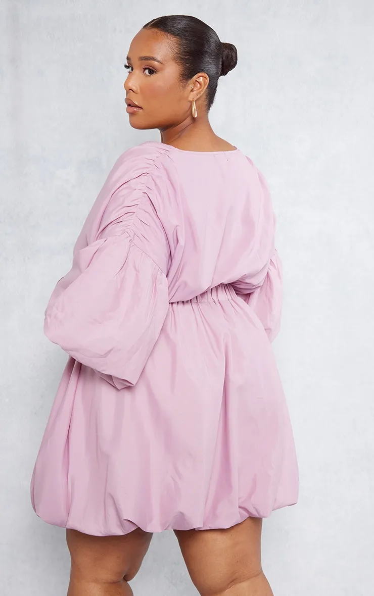 Plus Mauve Puff Sleeve Puffball Hem Dress