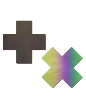 Plus X: Reflective Rainbow Cross Nipple Pasties